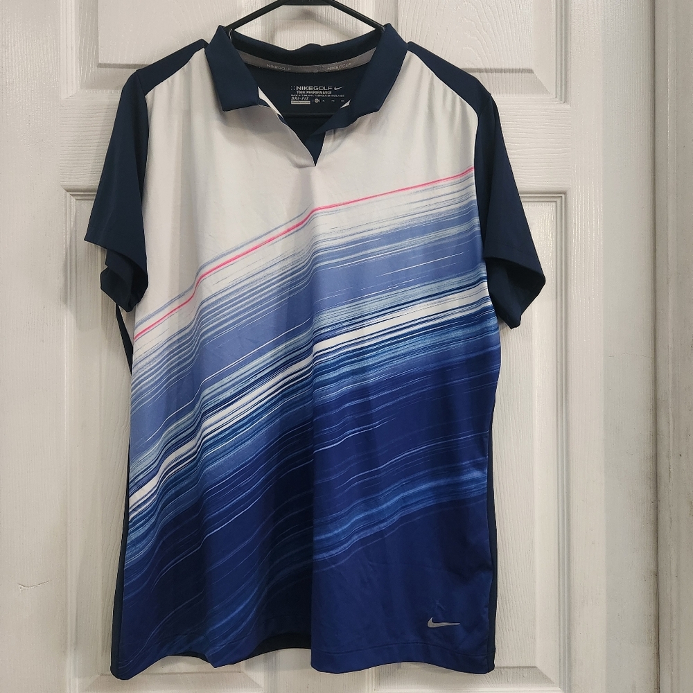 Nike Golf Women's Blue and White Polo Dri-Fit Shirt